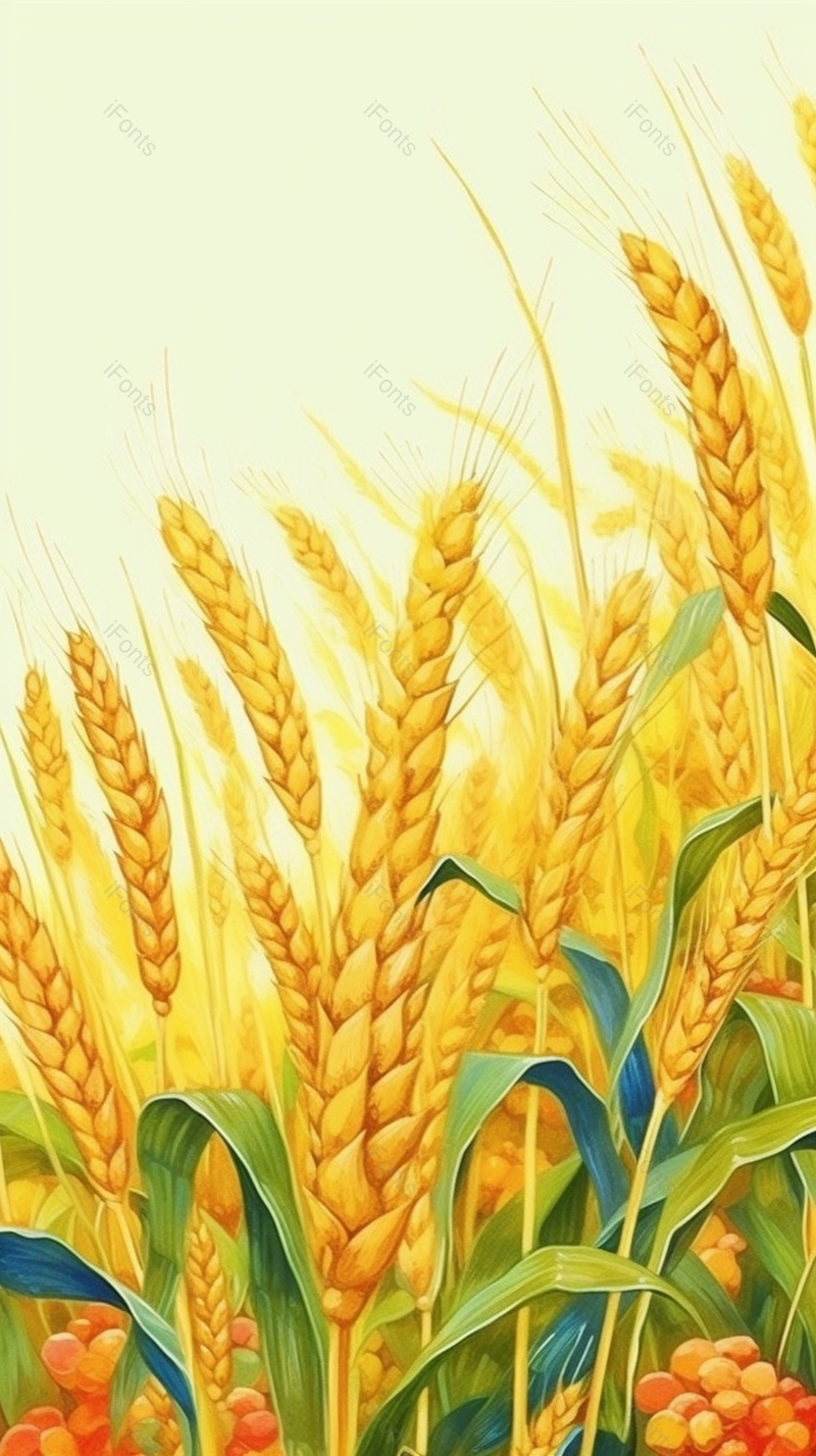 金黄色的麦穗丰收手绘插画植物背景图,插画/手绘图,插画/手绘图库,插画/手绘图下载,插画/手绘